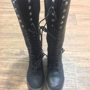 Lace up knee high combat boots